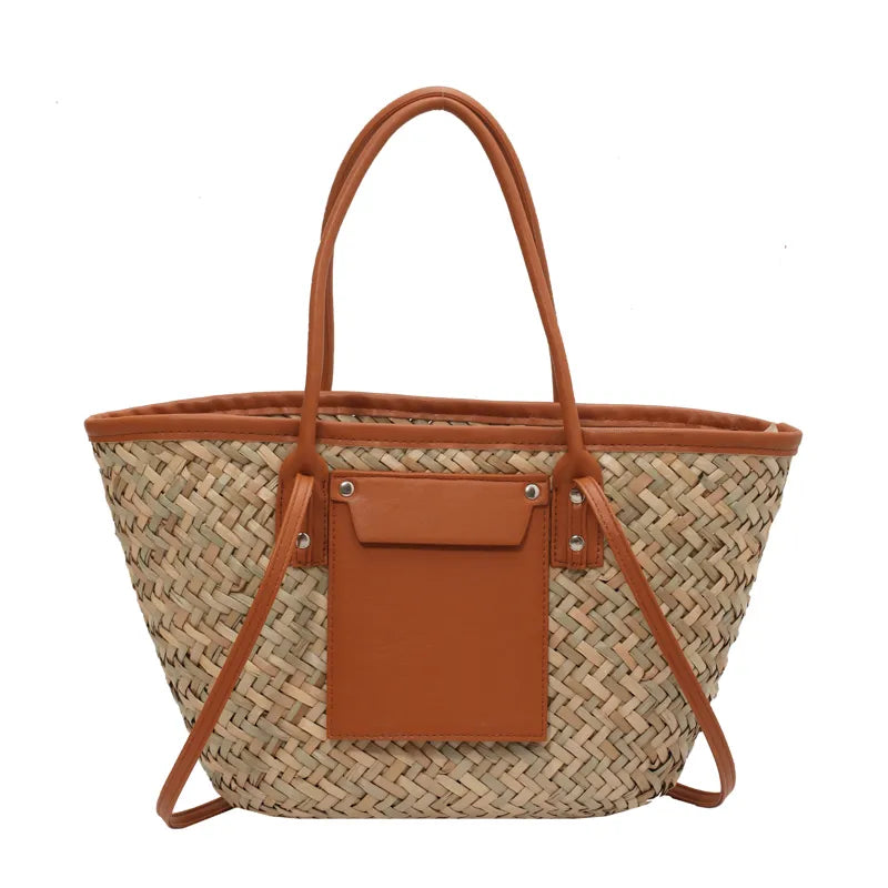 Summer Handmade Bags for Women Large Capacity Straw Bags Woven Basket Tote Top Handle Handbags Lady Beach Hand Bags Shoulder Bag