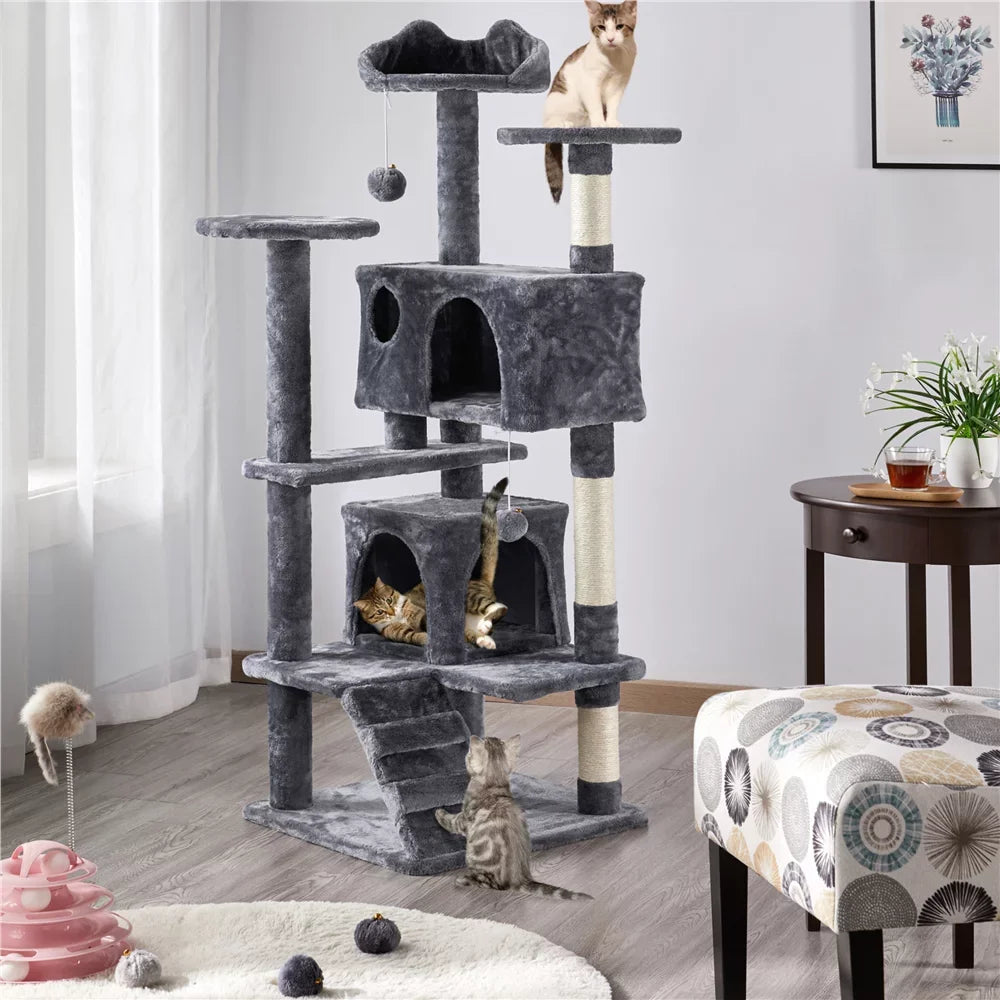 54.5" Double Condo Cat Tree with Scratching Post Tower  cat toys  cat tree house  cat furniture