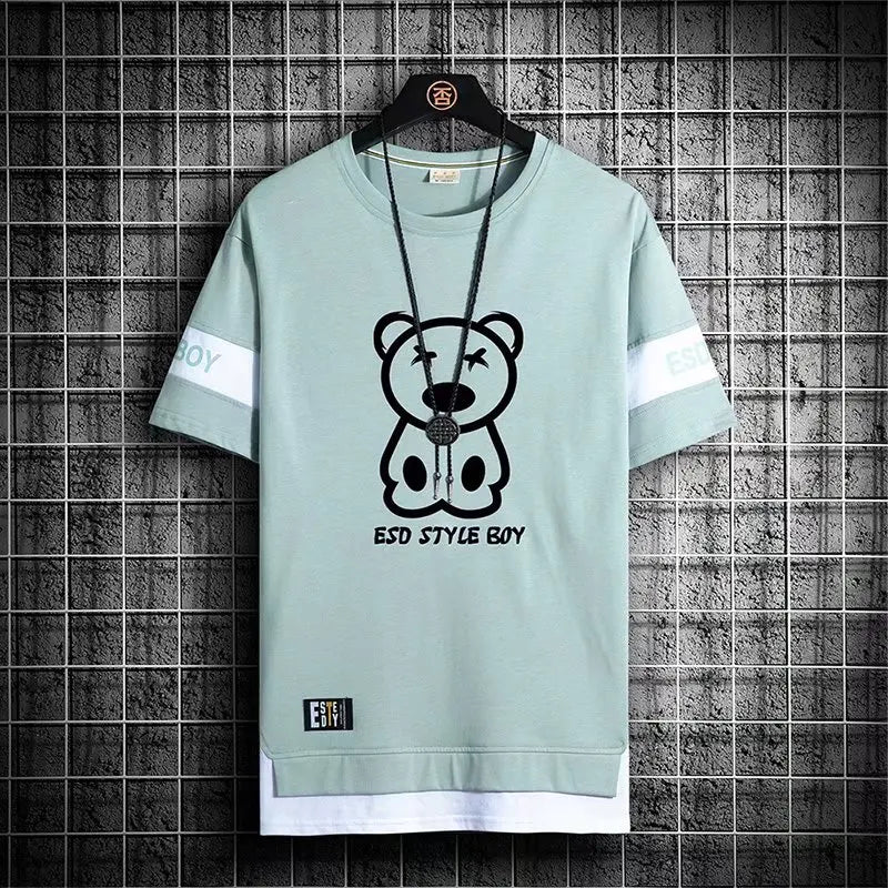 2022 New Men's T Shirts Korean Fashion Summer Streetwear Print T Shirt Casual Men Clothing Harajuku Short Sleeve Tops Tees Men