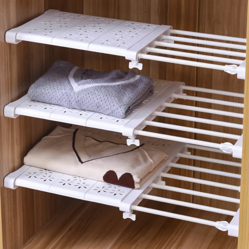 Adjustable Wardrobe Closet Organizer Clothes Storage Shelves for Kitchen Bathroom Telescopic Holders Shelf Wall Mounted Racks