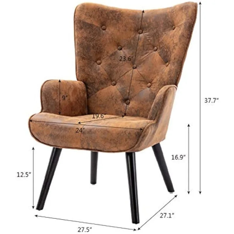 Rustic Accent Chair Vintage Wingback Chair Microfiber Cushioned Mid Century Tall Back Desk Chair