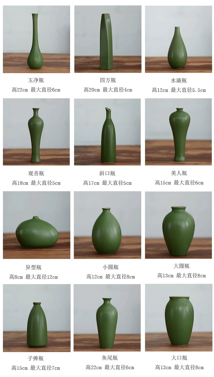 Green Ceramic Small Vase Zen Chinese Style Home Decoration Simple Dried Flower Flower Pot