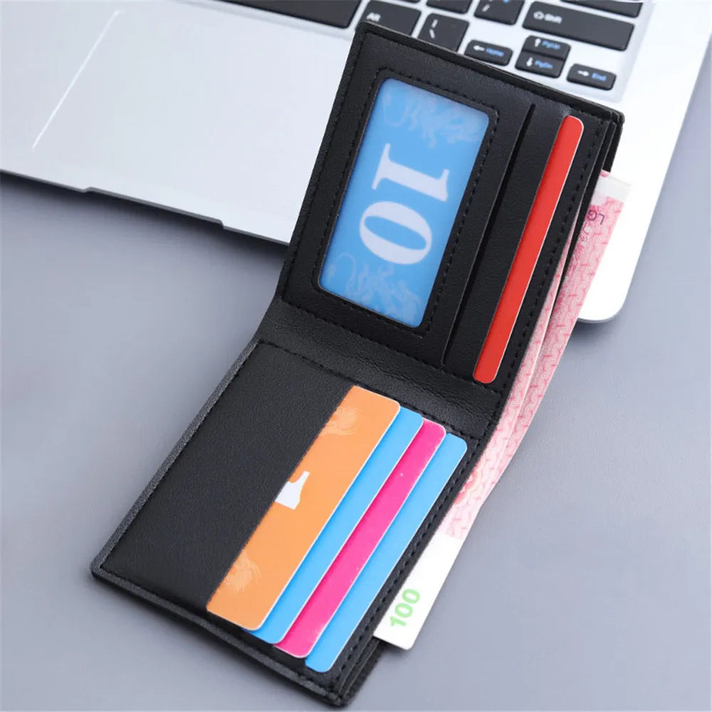 New Men Short PU Leather Wallet Simple Solid Color Thin Male Credit Card Holder Small Money Purses Business Foldable Wallet