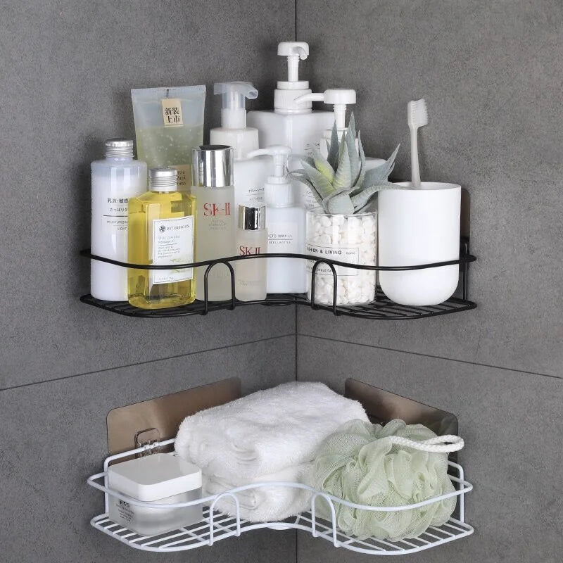 Bathroom Corner Storage Shelves Wall Mounted Rack Shampoo Storage Shelf Cosmetic Holder No Punch Metal Shelf Condiment