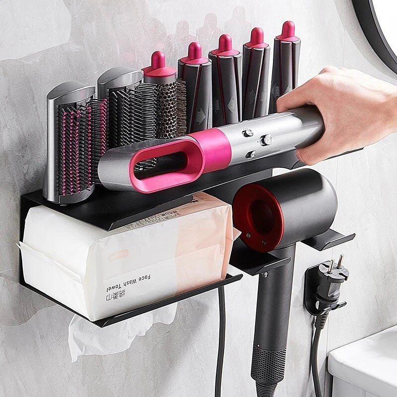 Multifunctional Storage Rack Suitable for Dyson Hair Curler and Hair Dryers ,with Tissue Storage,Wall-mounted Free Hole Shelf