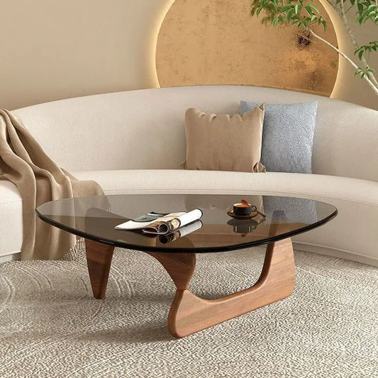 Triangle Glass Coffee Table Transparent Glass Coffee Table Solid Wood Living Room Minimalist Tea Table Modern Nordic Furniture