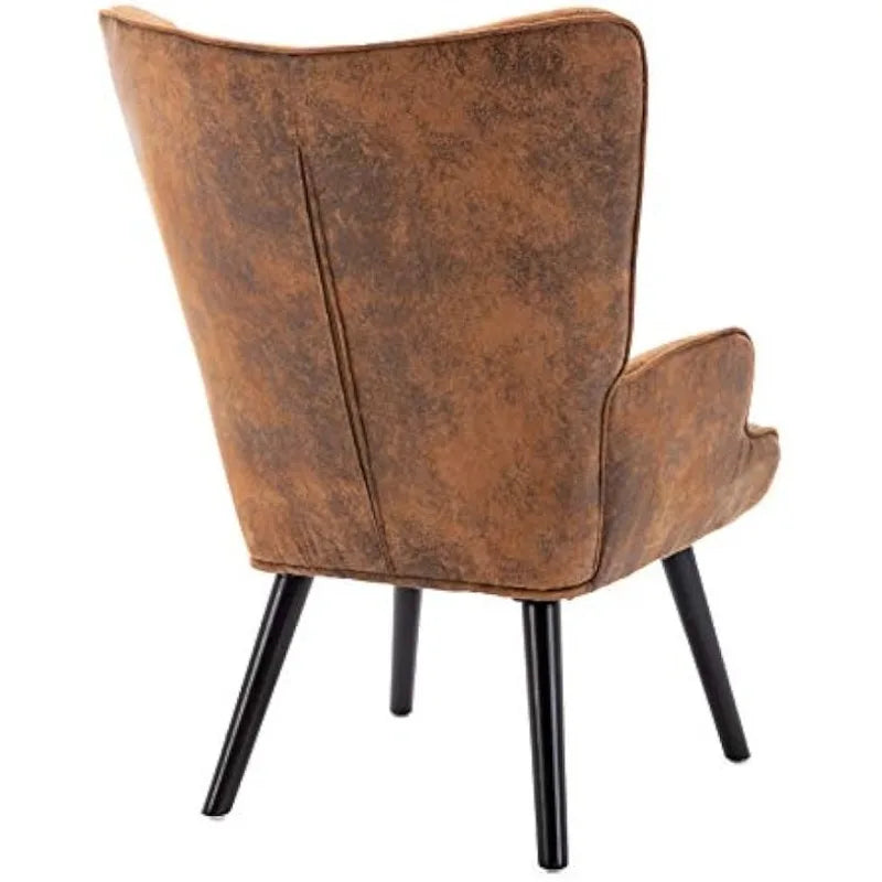 Rustic Accent Chair Vintage Wingback Chair Microfiber Cushioned Mid Century Tall Back Desk Chair