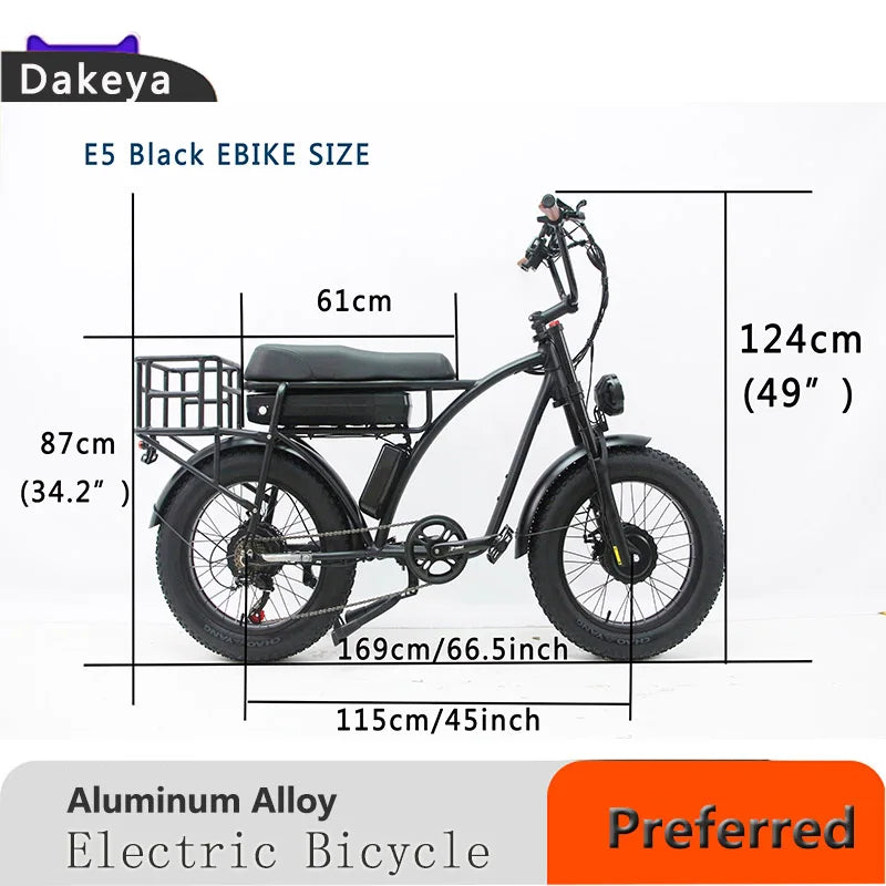 Dakeya Black Men's Bike 2000W Fat Tire Electric Bike 48V 18AH E5 Mountain Bike New Luxury Style Double Wheel Drive Cycling