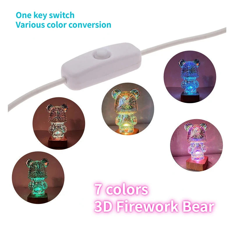 3D Bear LED Atmosphere Light, Animal Statue Firework Night Light RGB Projector Accessories Bedroom Romantic Decorative Sculpture