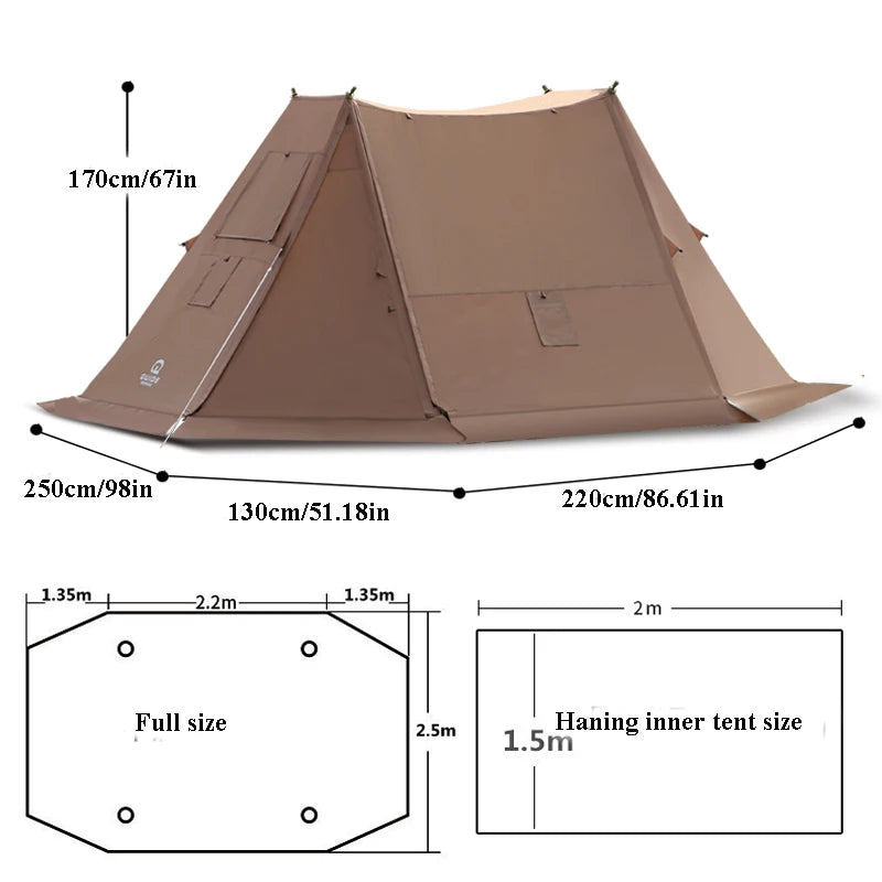 Double Peak Tent with Chimney Hole 300D Oxford Waterproof Sunscreen Outdoor Camping Cooking Glamping Tourist Sanctuary Shelter