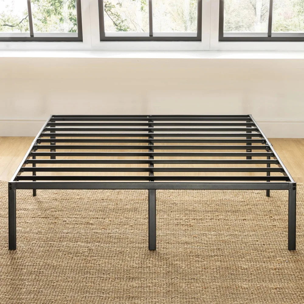 14" Metal Platform Bed Frame, Heavy-Duty Steel Slats, Black, California King  bed frame queen  bedframe