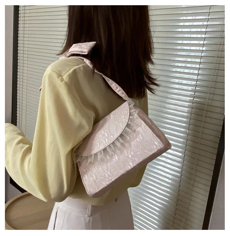 Elegant Lace Up Bow Handle Women Shoulder Bags Vintage Embossed Design Ladies Crossbody Bag Female Square Chain Clutch Handbags