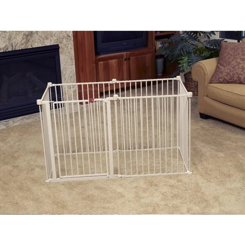 Dog fence and convertible ultra wide door with six panels and walking design, all steel structure, 28 inches high