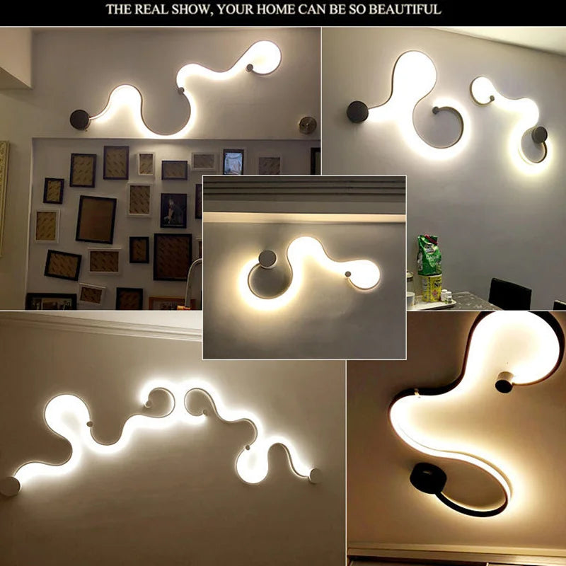 Modern Simple White Black Line RGB LED Wall Lamp for Home Background decor Remote APP Control Wall Lights Living Room Light