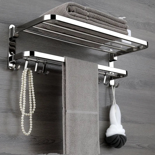 Folding Movable Bath Towel Shelf Stainless Steel Polished Bathroom  Rack Holder Storage  Hook Accessories WF