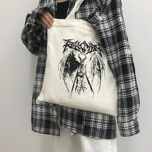 Gothic Devil Canvas Bag Dark Women Bag Hip-hop Women Shoulder Bags Casual Punk Large Capacity Ulzzang New Harajuku Shopper Bag