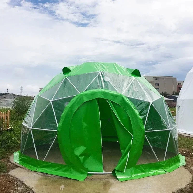 Custom Green Round Soundproof Waterproof Outdoor Resort Luxury Camping Hotel Houses Glamping Geodesic Dome Ball Tent