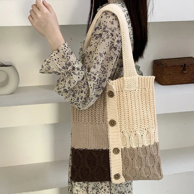 Knitted Handbags Female Large Capacity Women's Shoulder Bag Hollow Love Purses Casual Designer Shopping Bag Handle Tote Bags Hot