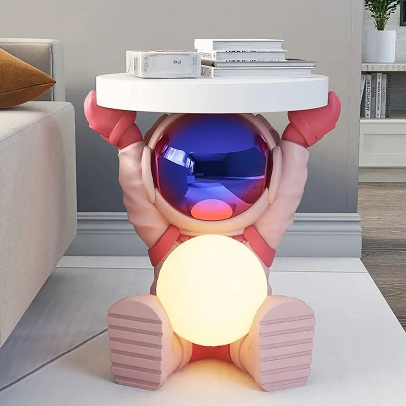 Creative Astronaut Figurine Coffee Tables Living Room Furniture Sofa Side Table Nightlight Bedside Table Resin Modern Room Decor