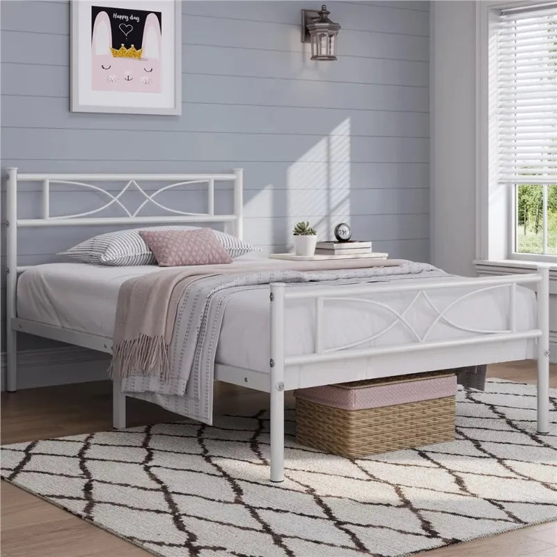 Easyfashion Julian Curved Design Metal Bed, Twin, White bedframe  bed frame