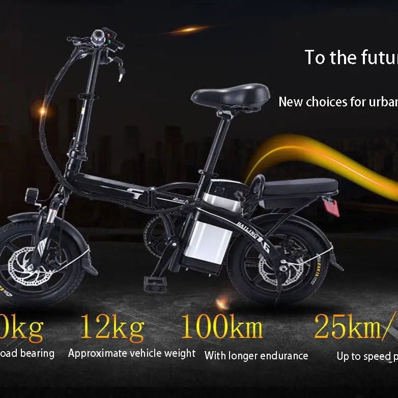 New 14 Inch E-Bike 48V Lithium Battery Two Person Cycling Folding Frame Convenient To Carry  Electric Bicycles Student