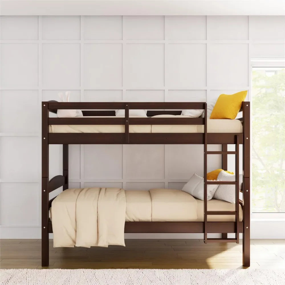 Homes Leighton Solid Wood Twin-over-Twin Convertible Bunk Bed, Mocha bedframe  bedroom furniture