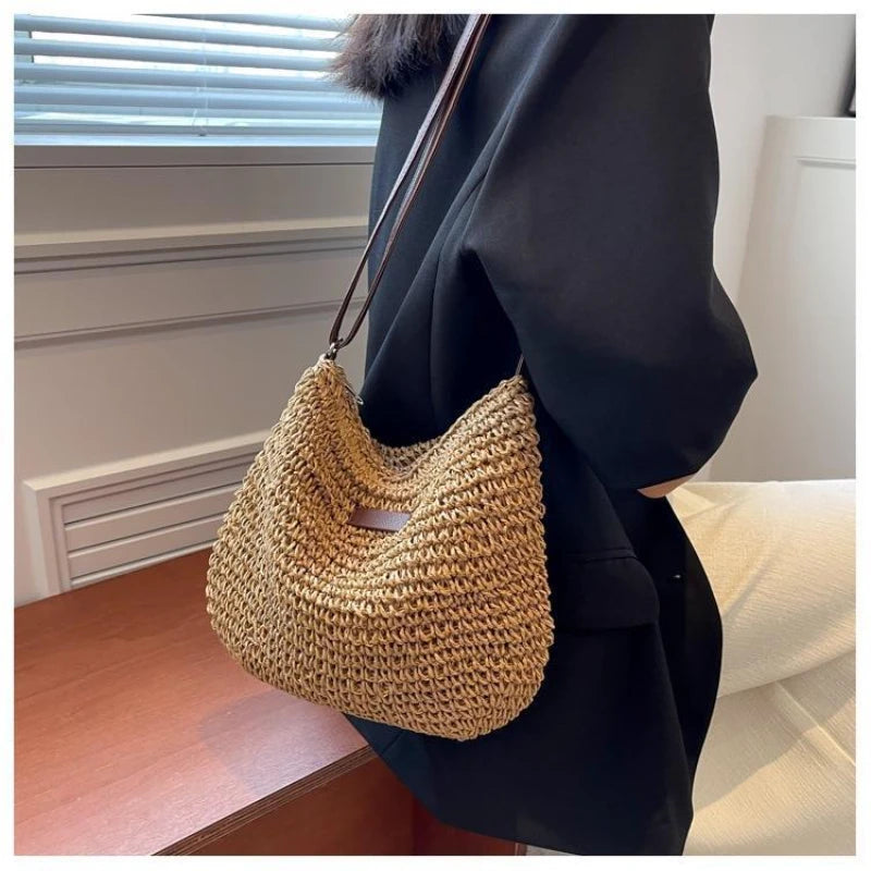 Straw Knitted Purses and Handbags Women Shoulder Bags Straw Woven Side Bag for Ladies Woman Handbag Beach Bag