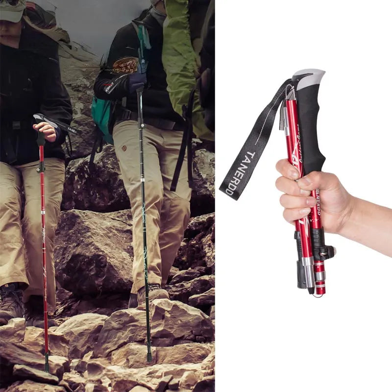 Aluminum Fold Outdoor Walking Sticks Camping Hiking Ultralight Adjustable Telescopic Alpenstock Trekking Poles Climbing