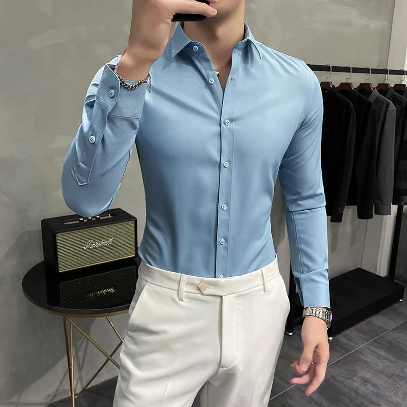 Chemise Homme Plus Size 7XL 6XL 5XL Business Formal Wear Men Clothing 2023 Dress Shirts Slim Fit Casual Tuxedo Office Blouses