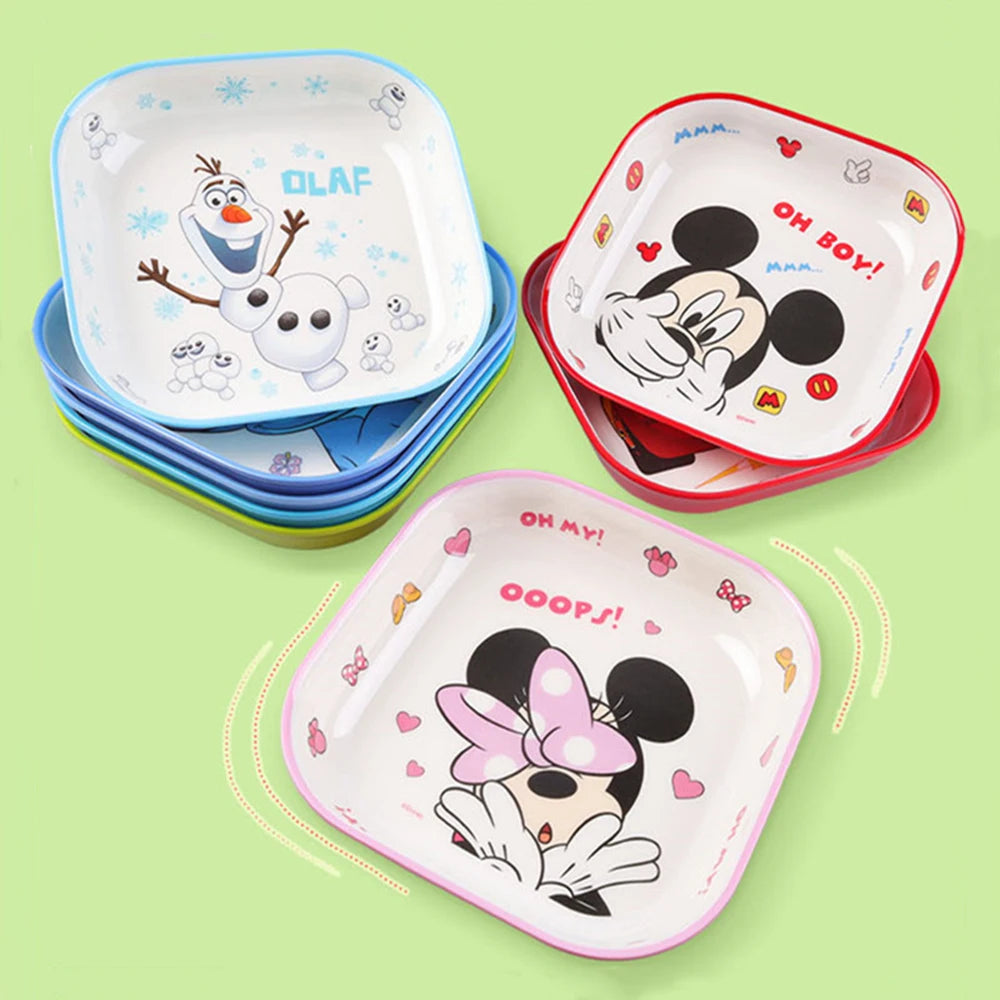 Disney Stitch Mickey Cartoon Plates Kawaii Minnie Mouse Frozen Elsa Cutlery Fruit Plate Kids Eating Square Plate Child Tableware