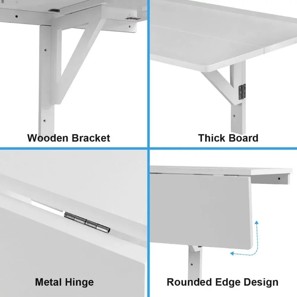 Gymax White Wall-Mounted Drop-Leaf Table Folding Kitchen Dining Table Desk Space Saver