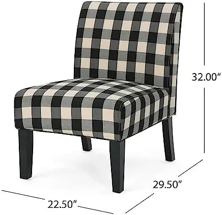 Accent Chair Upholstered Farmhouse-Style Blue Checkerboard Matte Black Rubberwood Legs Acrylic nordic chair Metal chair Baby din