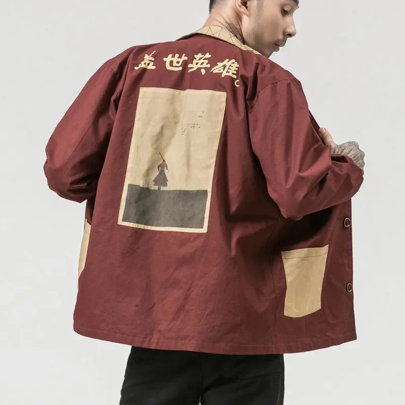 2022 Windbreaker Men's Section of The Print Personality Shirt Autumn Retro Japanese Chinese Style Jacket  Men Clothing