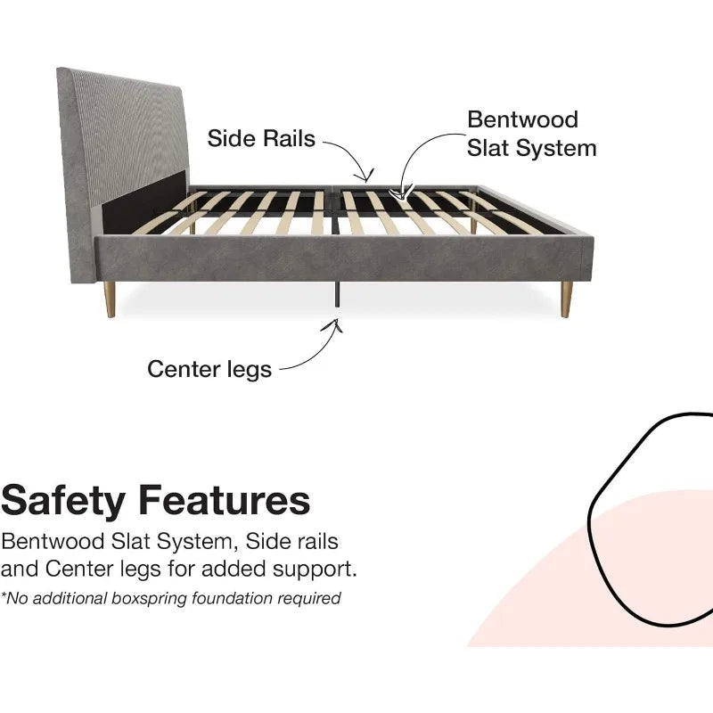 Upholstered Bed with Headboard and Modern Platform Frame Bedframe With Headboard