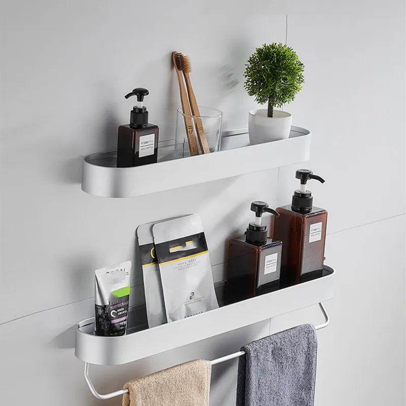 Restroom Wash Supplies Draining Shelf Punch-free Wall Cosmetics Space Aluminum Storage Holder Bathroom Kitchen Storage Box