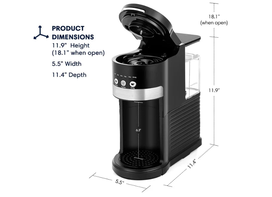 2 in 1 Single Cup Coffee Makers for K Cup Pod or Ground Coffee, Compact Coffee Machine with Strong Brew Button, 6 to 14oz Brew