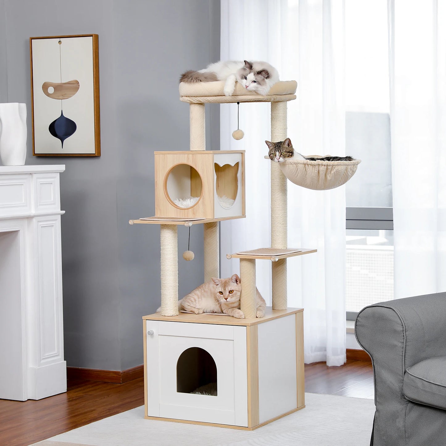 Cat Tree Tower Condo Playground Cage Kitten Multi-Level Activity Center Play House Medium Scratching Post Furniture Plush