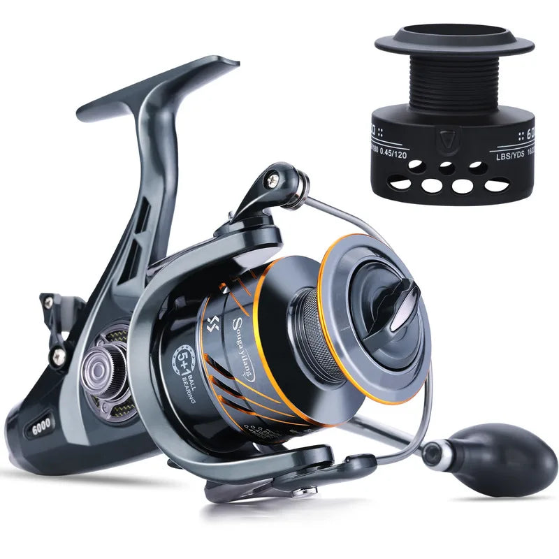 Sougayilang 5+1BB Fishing Reel 4000/6000 Series with Free Spool Spinning Reel 10KG Carbon Fiber Drag Power Carp Fishing Tackles