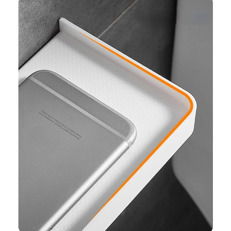 Punch-Free Wall Shelf Household Toilet Wall-Mounted Plastic Storage Rack Phone Holder Tray Bathroom Storage Shelf Organizer