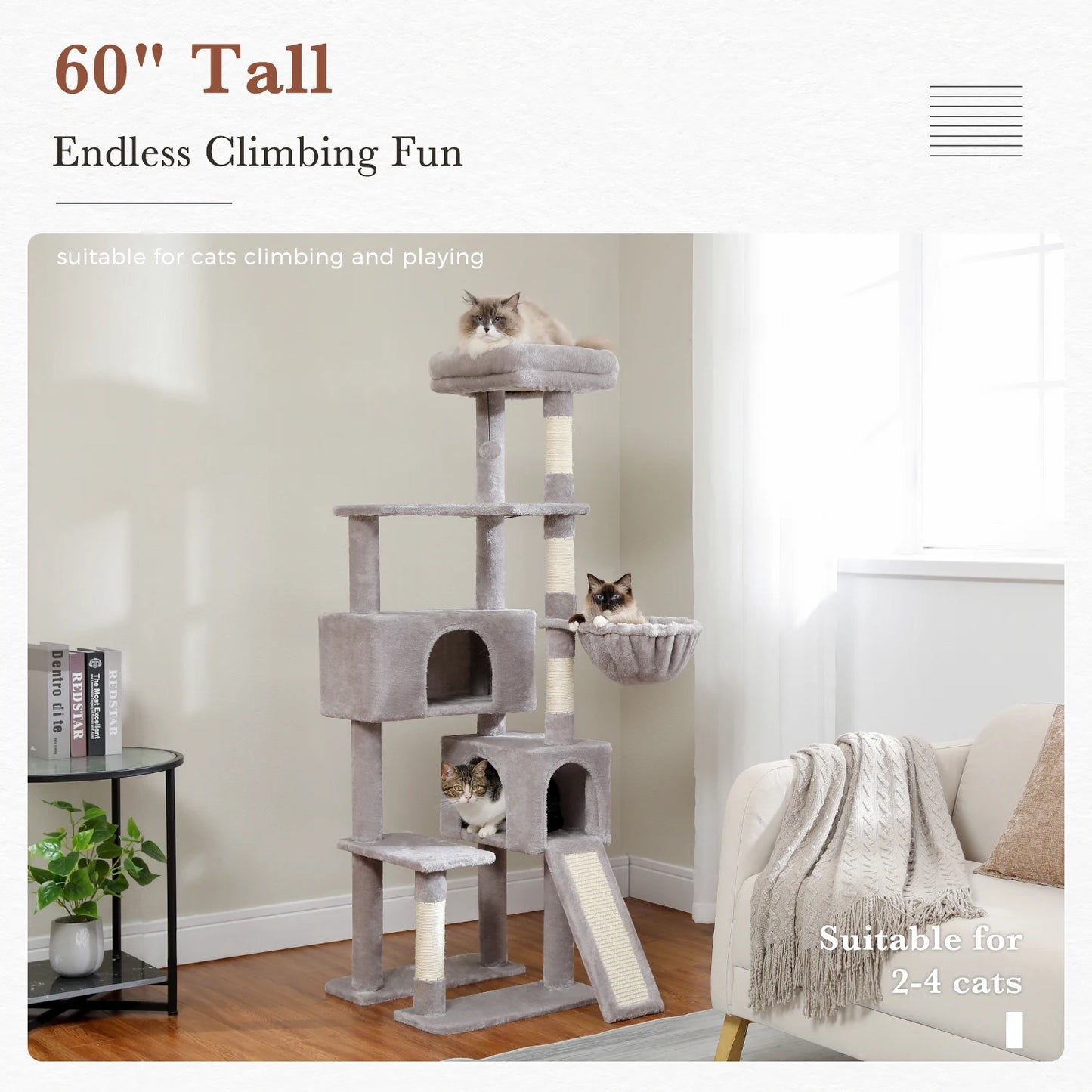 Free Shipping Multi-Level Cat Tree Luxury Cat Tower with Condo Hammock Cat Scrapers with Scratching Post Cat Accessories Cat Toy