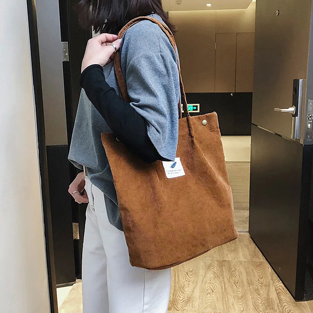 Corduroy Bag Handbags for Women Shoulder Bags Female Soft Environmental Storage Reusable Girls Small and Large Shopper Totes Bag