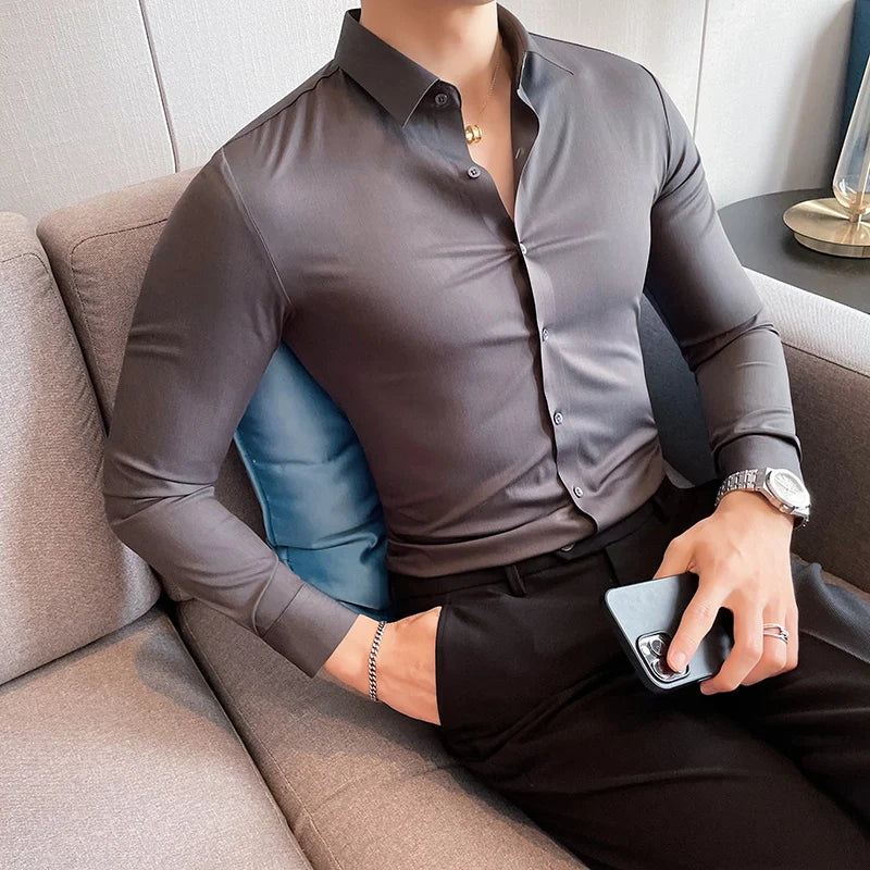 Men's Social Shirt High Quality Camisas De Hombre Big Size Long Sleeve Elegant Shirts For Men Clothing Slim Fit Casual Work Wear