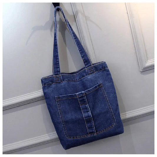 2022 New Large Capacity Women Shoulder Bags Wild Casual Handbag Street Canvas Denim Shoulder Bag Solid Color Zipper Shopping Bag