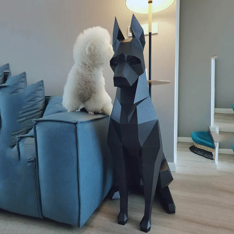 68/100cm Doberman 3D Animal Sculpture Paper Model DIY Handmade Papercraft Figurines Bedroom Living Decoration Room Decor