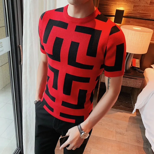 2023 Spring Summer Short Sleeve Sweater Men Clothing Slim Fit O-Neck Homme Casual Knitted Pullovers Streetwear Knit Shirt S-4XL