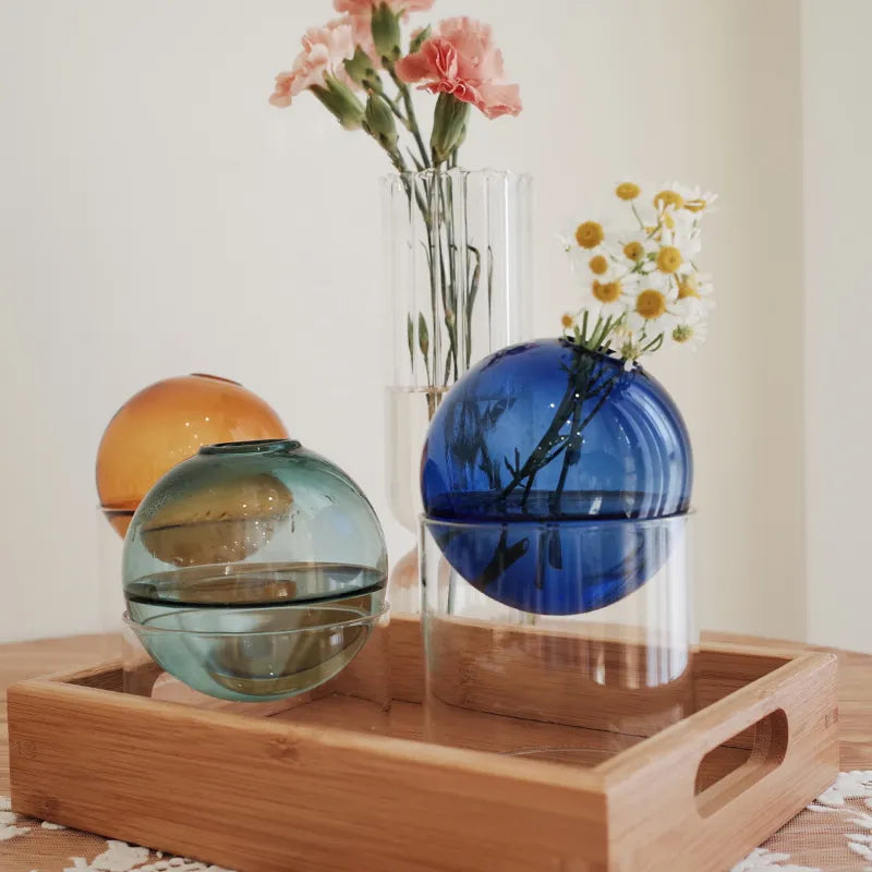 Living Room Decoration Glass Vase Home Decore Vases for Flowers Modern Nordic Spherical Hydroponic Tabletop Vase Transparent