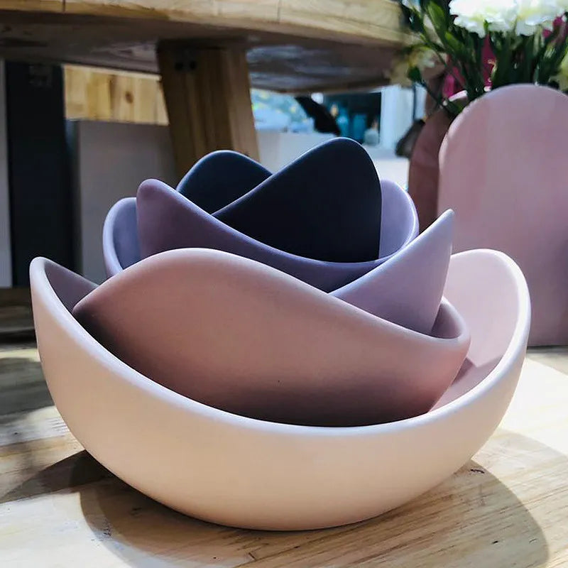 5 Stacked Ceramic Lotus Bowl Dishes Plates Creative Fruit Tray Simple Zen Decor Storage Fruit 3/4/5pcs Set Ceramic Dinner Plates