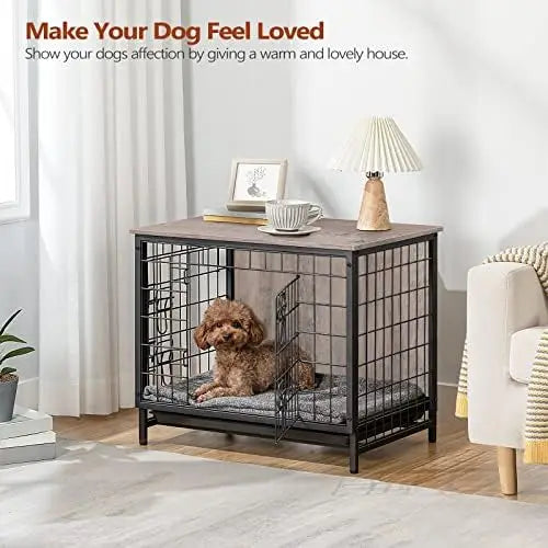 Crate Furniture, 31.5" Wooden Dog Crate End Table, Dog Furniture with Removable Tray, Indoor Dog Kennel, Double Door Dog Cag Dog