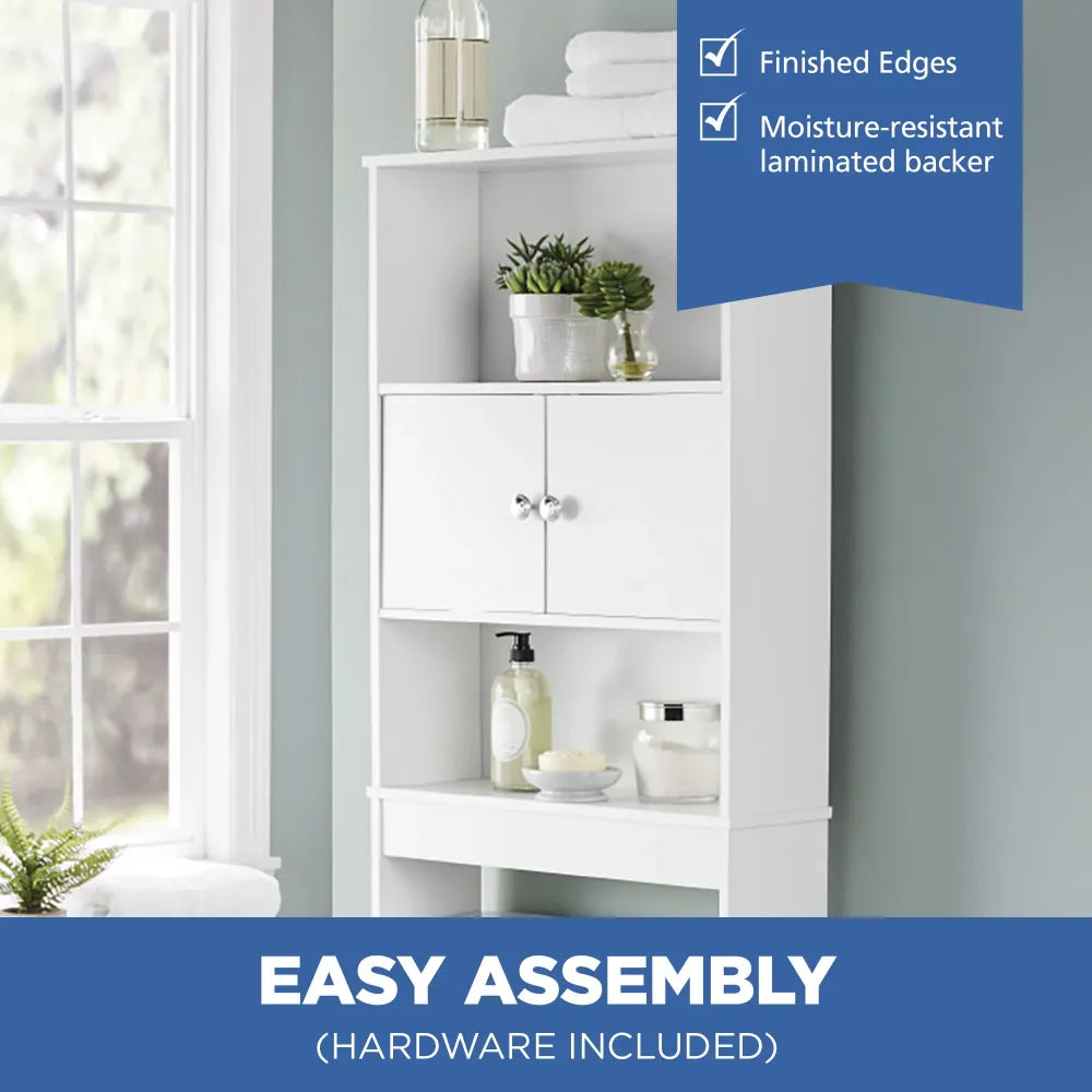 White 23 In. W Bathroom Space Saver Cabinet with 3 Fixed Shelves, Mainstays Over The Toilet Storage bathroom sink cabinet