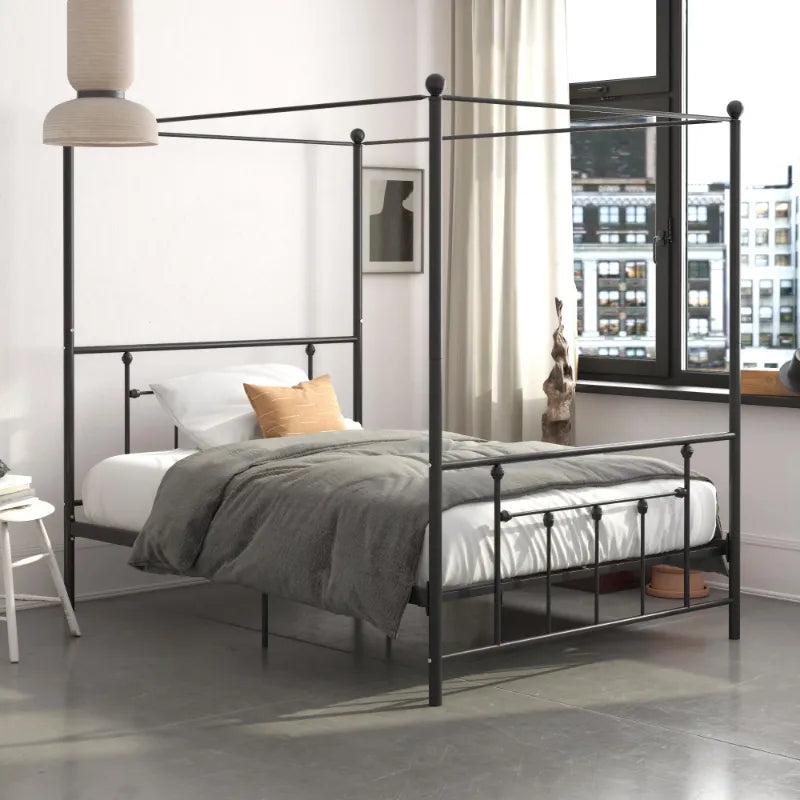 DHP Manila Metal Canopy Poster Bed, Queen, Black bedframe bedroom furniture